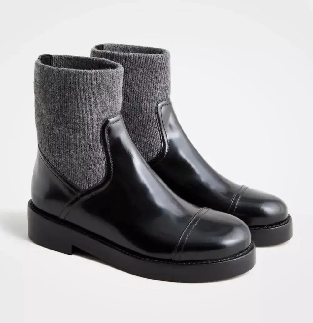 J. Crew Italian Leather Rib Cut Off Boots Black Size 8 NEW